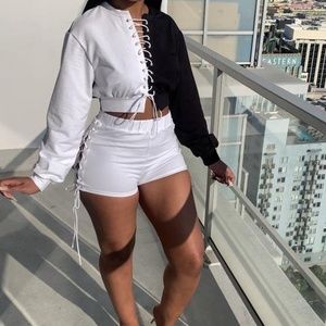 Long Sleeve Lace-up patchwork Casual Short Two Piece Set NWT Ask me for Sizes.